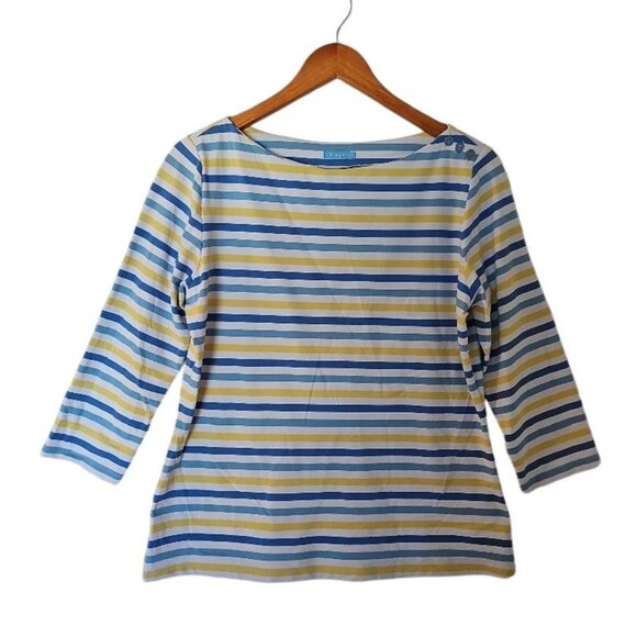 J.McLaughlin Wavesong Blouse Top Womens L Large Blue Stripe Catalina Cloth Butto - Picture 3 of 10